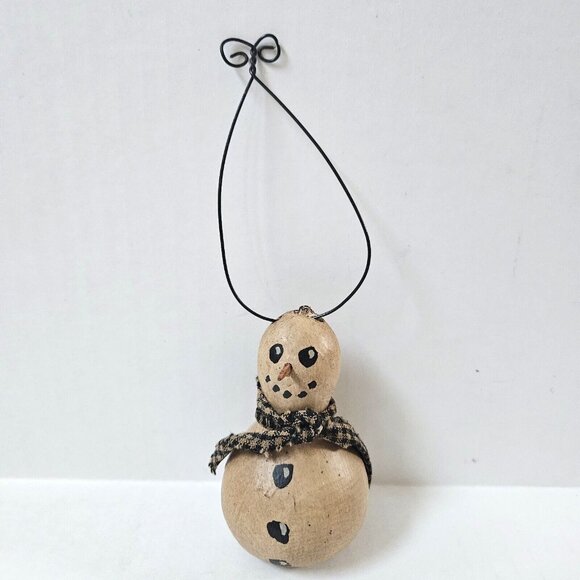 Snowman Gourd Ornament Hand Painted Folk Art Primitive Christmas Decor - Picture 2 of 8